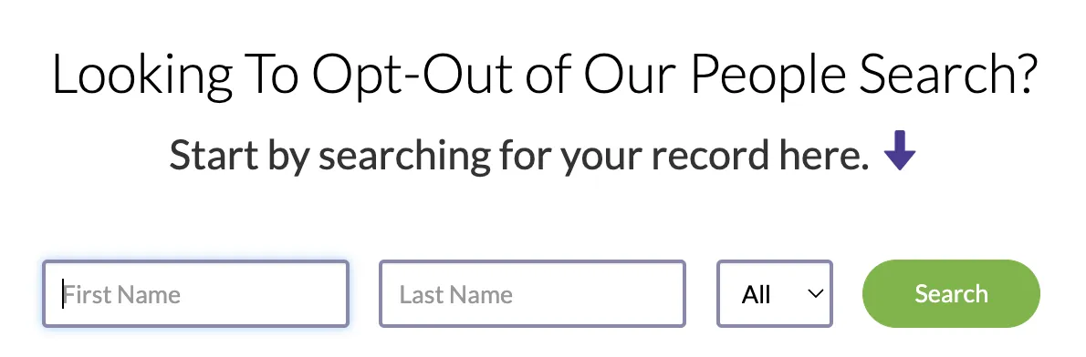 BeenVerified people search opt out search Screenshot of BeenVerified’s opt out process asking you to enter your first and last name